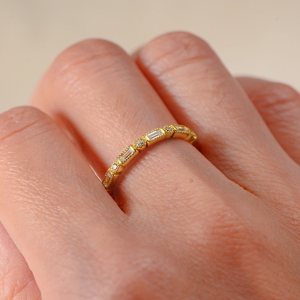 S925 Sterling Silver Ring Geometric Zircon Trend Ring Index Finger Ring Jewelry