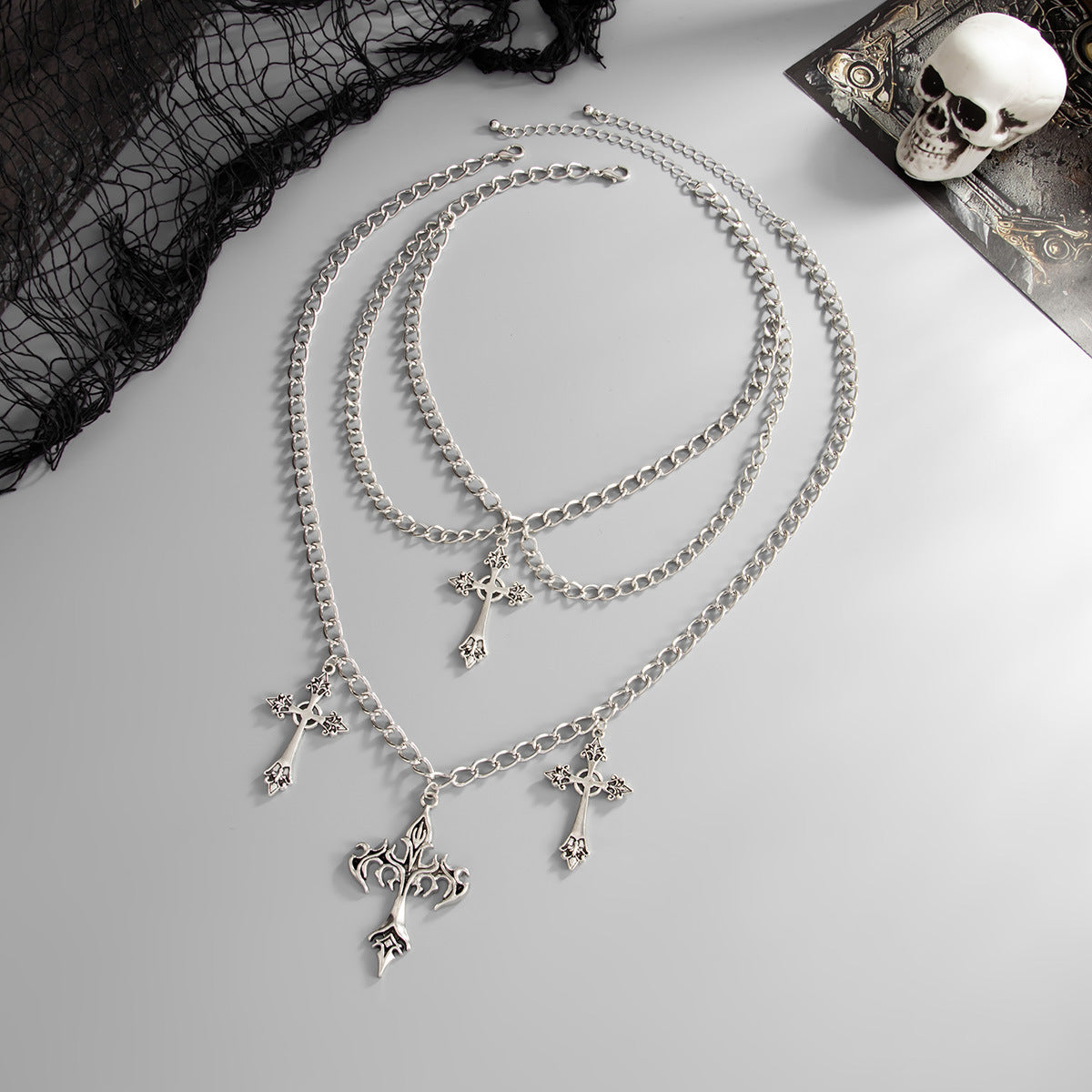 Hip-Hop Cross & Heart Chain Necklace
