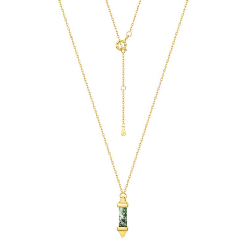 S925 Sterling Silver Moss Agate Geometric Pendant Necklace