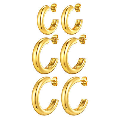 Gold-Tone Chunky Open Hoop Earrings — 3-Pair Set