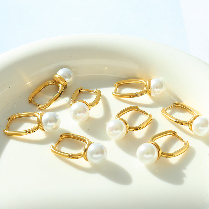 Elegant French-Inspired Pearl Earrings - Hypoallergenic 18K Gold Plated