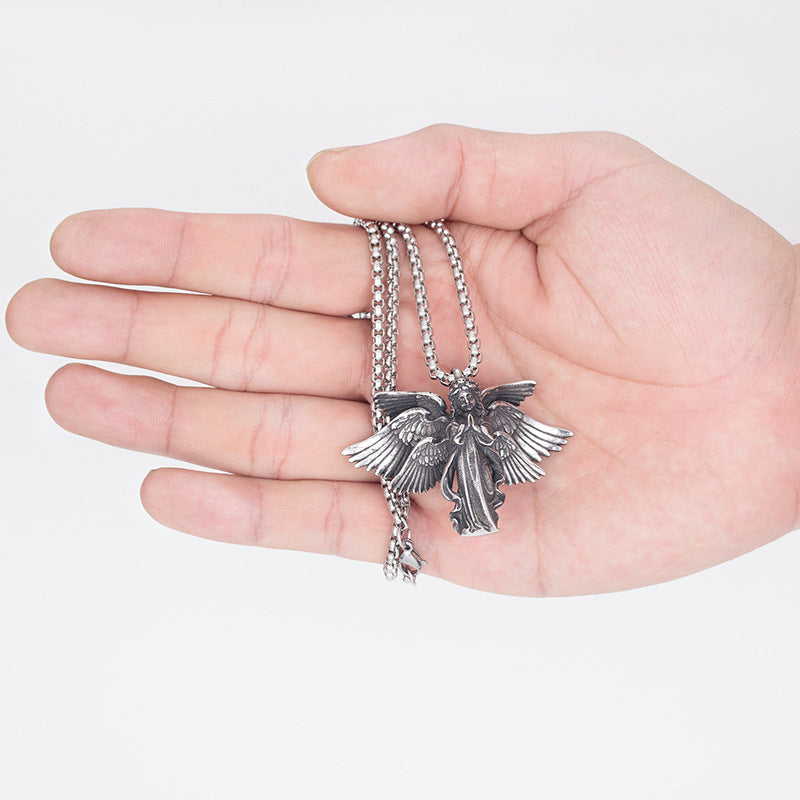 Steel Necklace - Elegant Angel Pendant Necklace