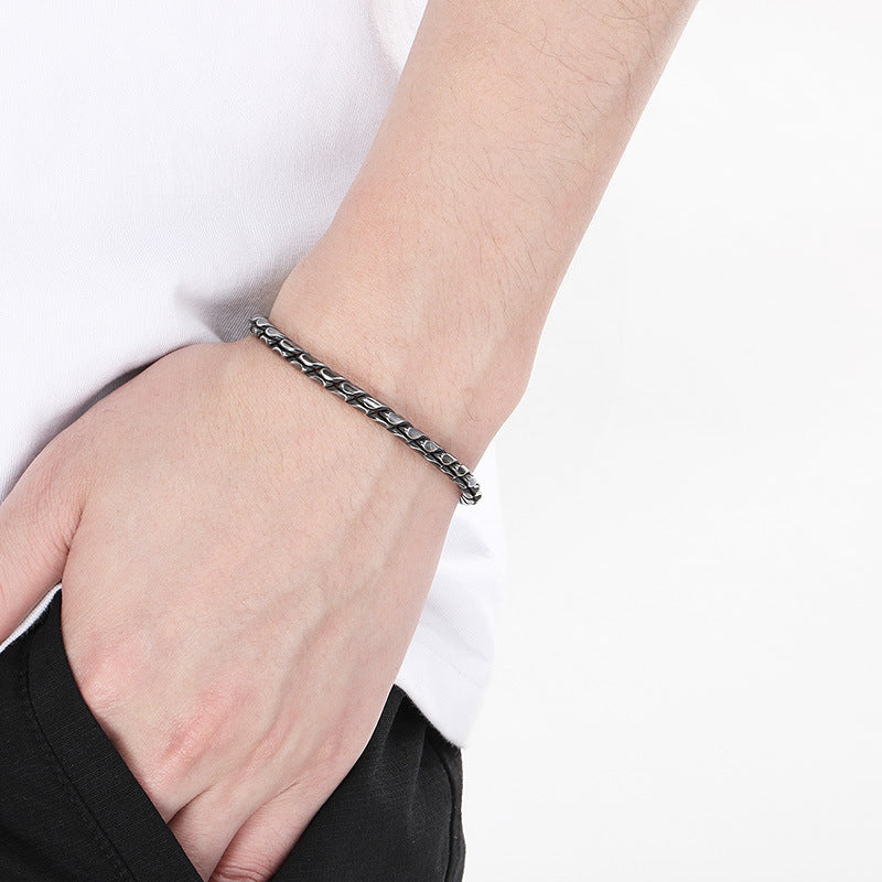 Planderful Mens INS Style S Shaped Stainless Steel Bracelet