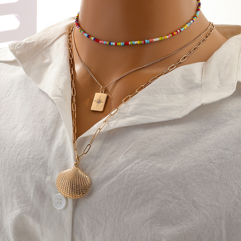 Vibrant Rainbow Beaded Collar Necklace Set with Venus Pendant