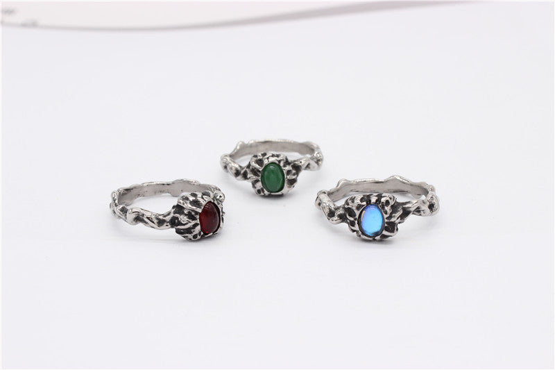 Planderful Titanium Steel Ring Unisex Branch Stone Original Design Retro Style For Men And Women Protective Jewelry