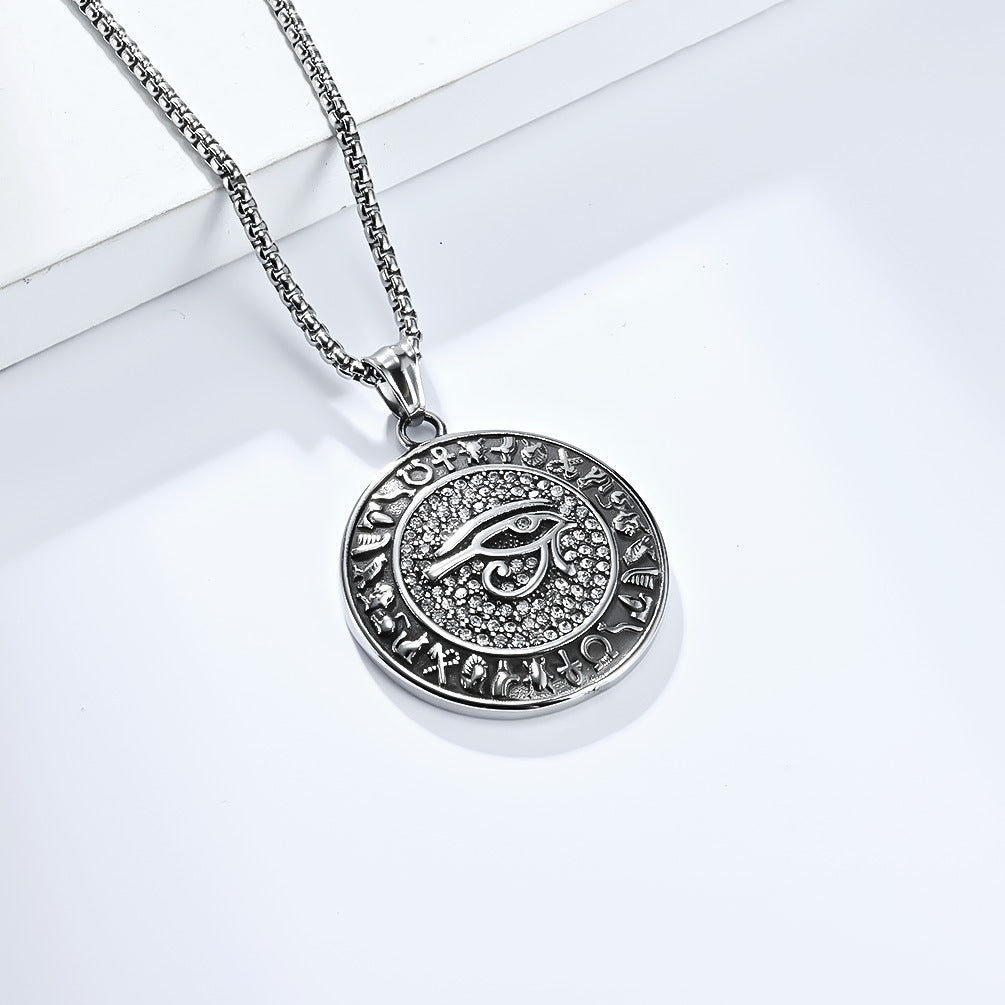 Eye Of Horus Necklace By Planderful Zircon Studded Ankh Symbol Jewelry In Titanium Steel For Hip Hop Fashion Fans