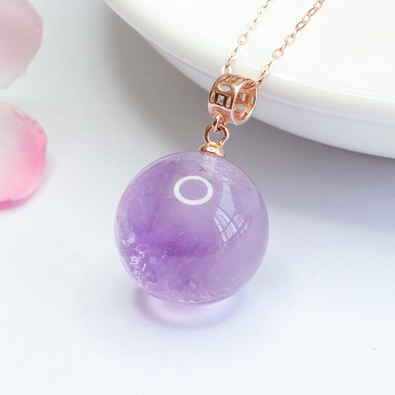 Amethyst Round Silver Pendant — No Chain