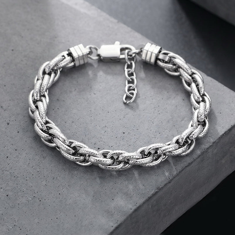 With Extension Chain Bracelet – Beating Pattern Handmade Twist Chain Men's Stainless