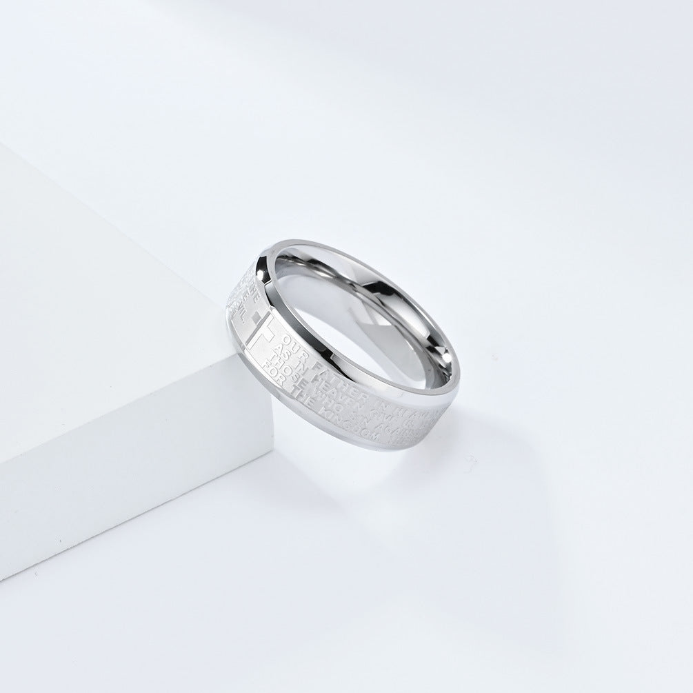 Planderful Titanium Cross Ring For Men Prayer Scripture Stainless Steel Band Protective Jewelry