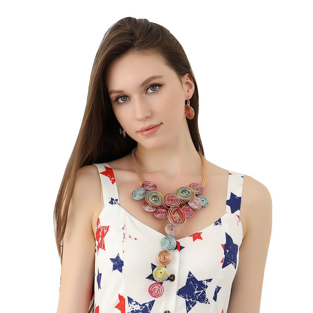 Exaggerated Aluminum Wire Weave Necklace with Tassel Pendant - Savanna Rhythms Collection