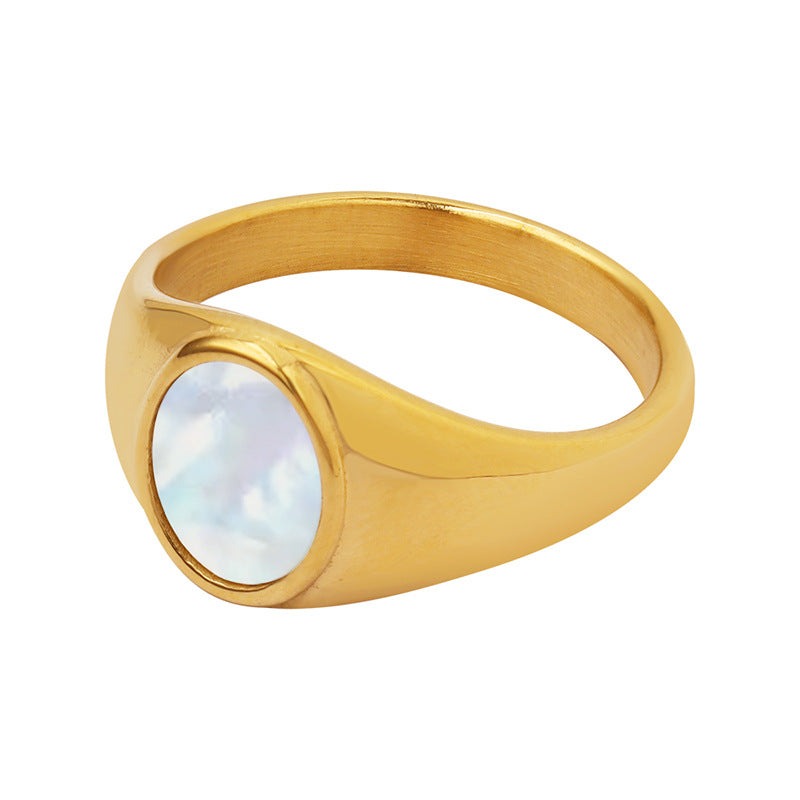 French Chic Gold-Plated Sea Shell Ring with Titanium Steel - Size 6-8
