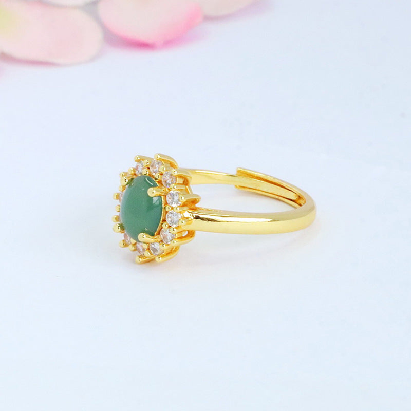 Blue Water Jadeite Princess-Style Ring