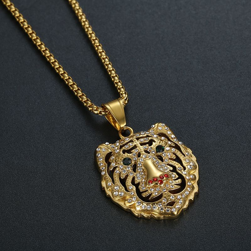 Rhinestone Necklace - Statement Tiger Head Pendant