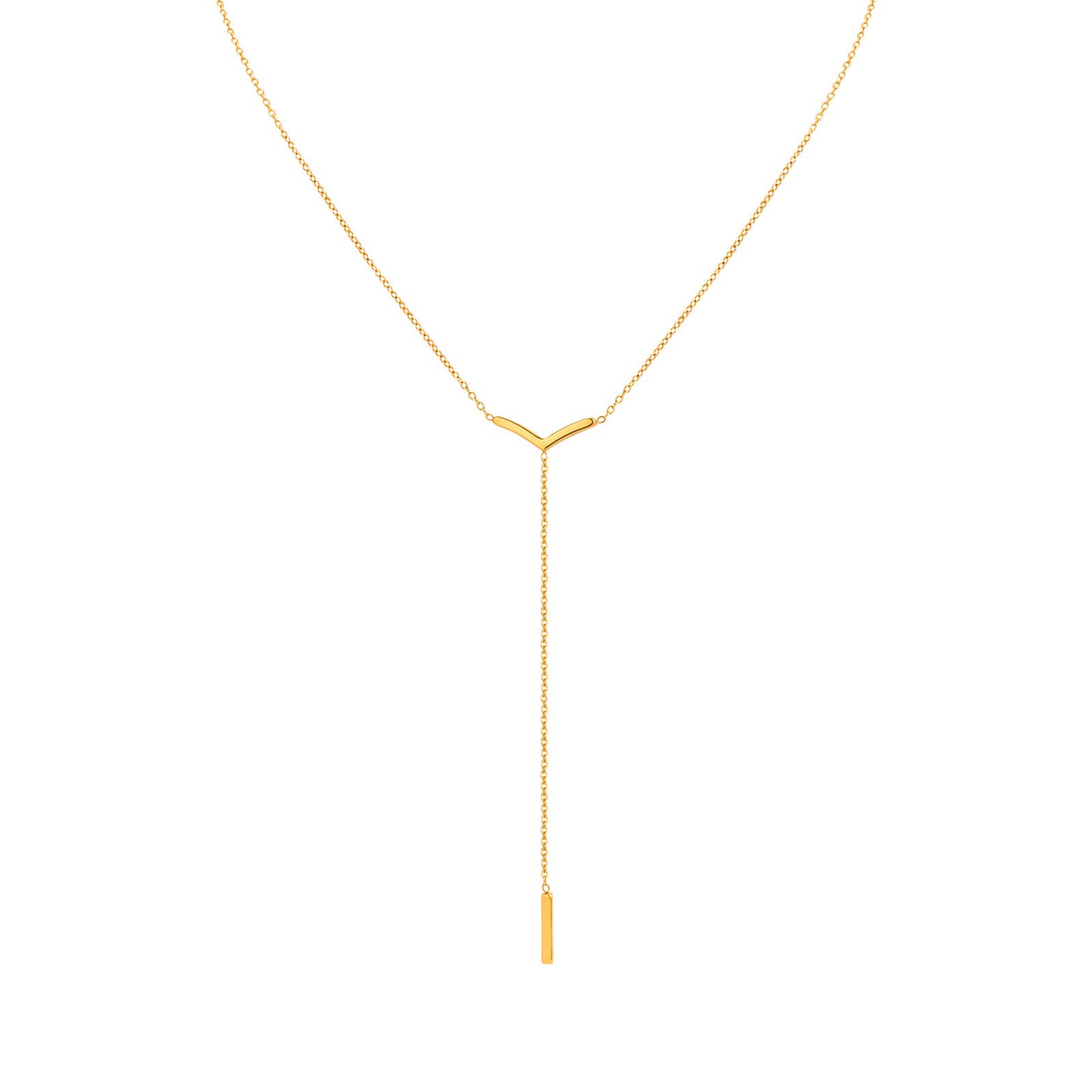 Stainless Steel Flat Cross Chain Y-Shaped Gold-Plated Necklace Women
