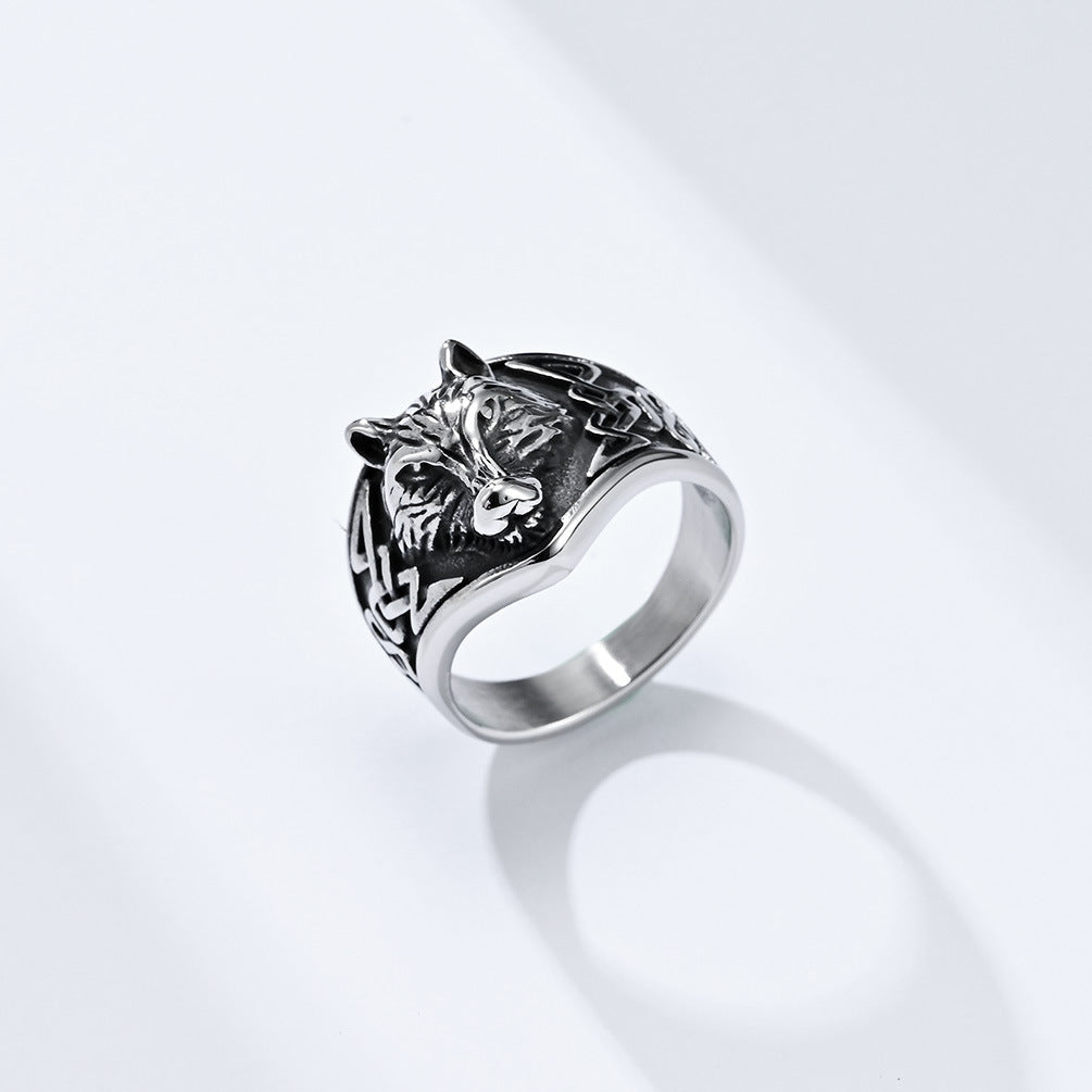 Celtic Wolf Titanium Steel Ring for Men in Nordic Style