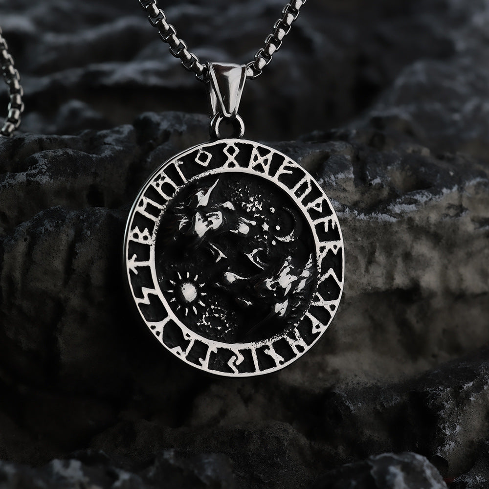 Nordic Vintage Stainless Steel Men's Viking Double Wolf Necklace