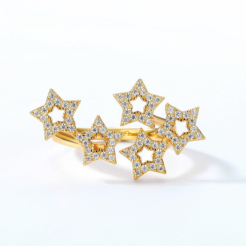 Zircon Hollow Stars Opening Sterling Silver Ring