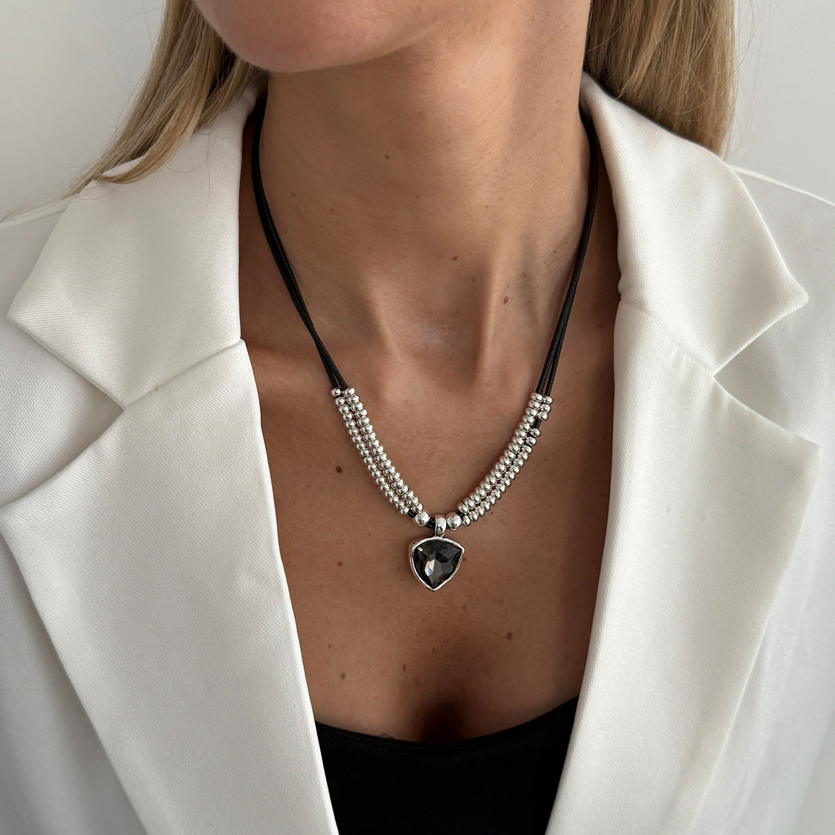 Geometric Gemstone-Style Beaded Necklace