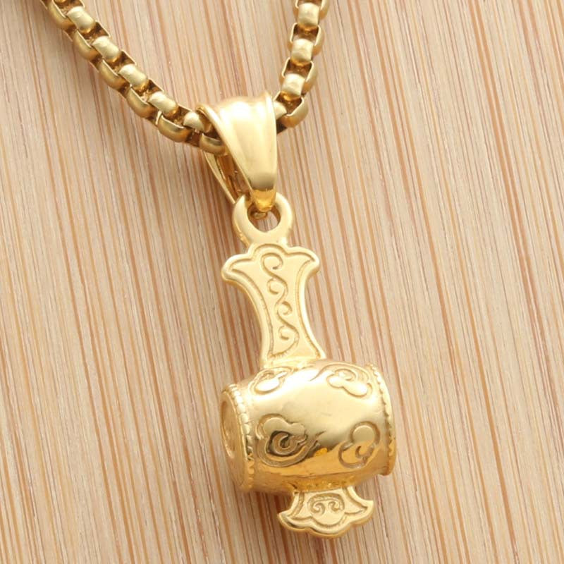 Men's Retro Punk Titanium Steel God of Wealth Hammer Pendant Necklace