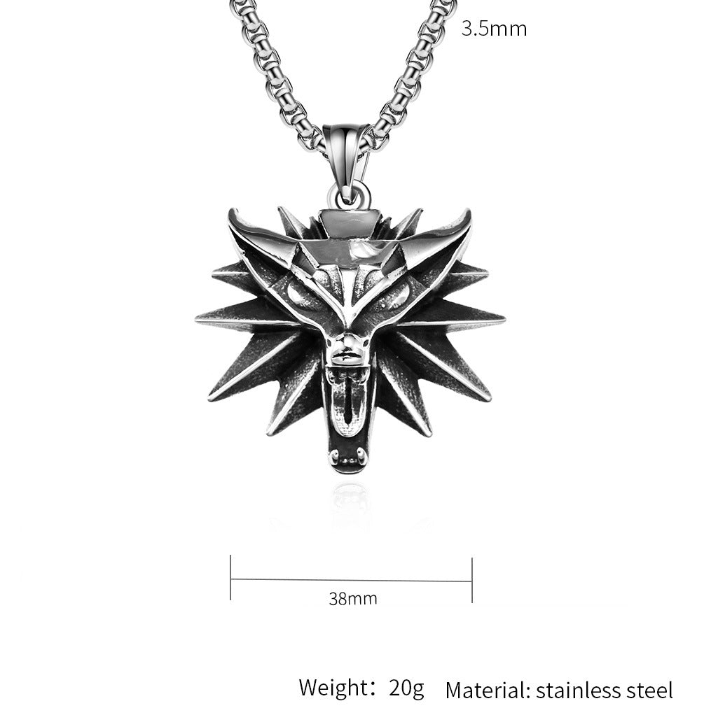 Planderful Witcher 3 Demon Hunter Wolf Head Necklace Stainless Steel Men's Jewelry