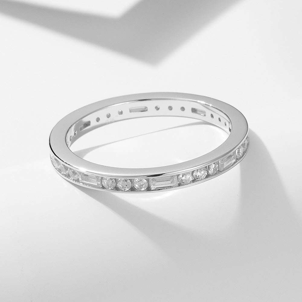 Single Row Full Of Zircon Sterling Silver Ring Sense