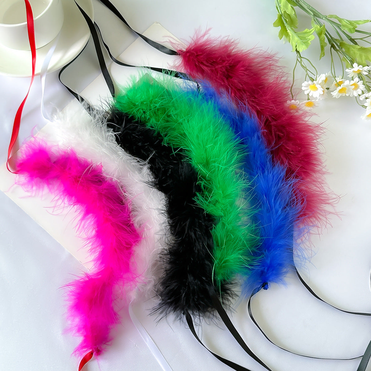 European and American Gothic Party Feather Choker Necklace with Ribbon