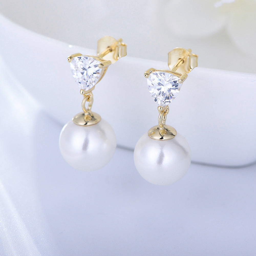 Korea Dongdaemun Love-Shaped Zircon Earrings Femininity Style Sterling Silver Pearl Earrings Stud Earrings
