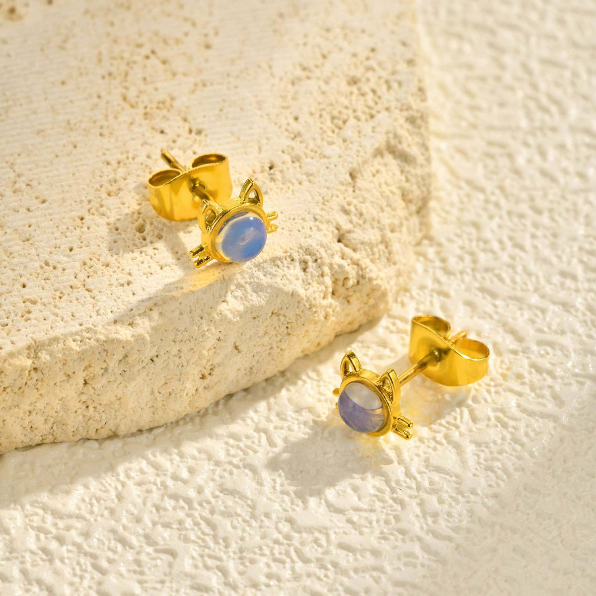 Gold-Tone Opalescent Cat Stud Earrings