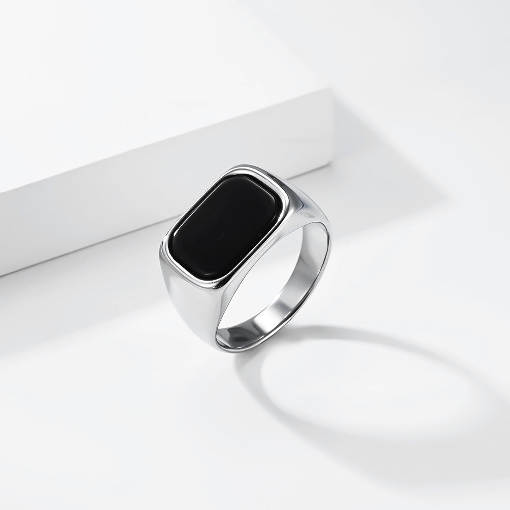 Planderful Everyday Genie Steel Ring Black Square Stone Titanium Durable Mens Jewelry Size 7 To 13