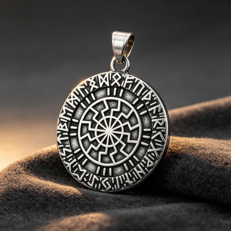 Vintage Viking Celtic Knot Luhn Rune Cross Pendant Slavic Sun Pattern Stainless Steel Necklace