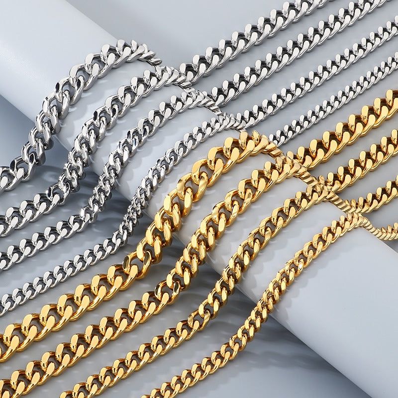 Planderful Titanium Dragon Beard Cuban Chain Necklace Men