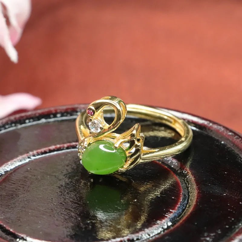 Hetian Jasper Swan Ring