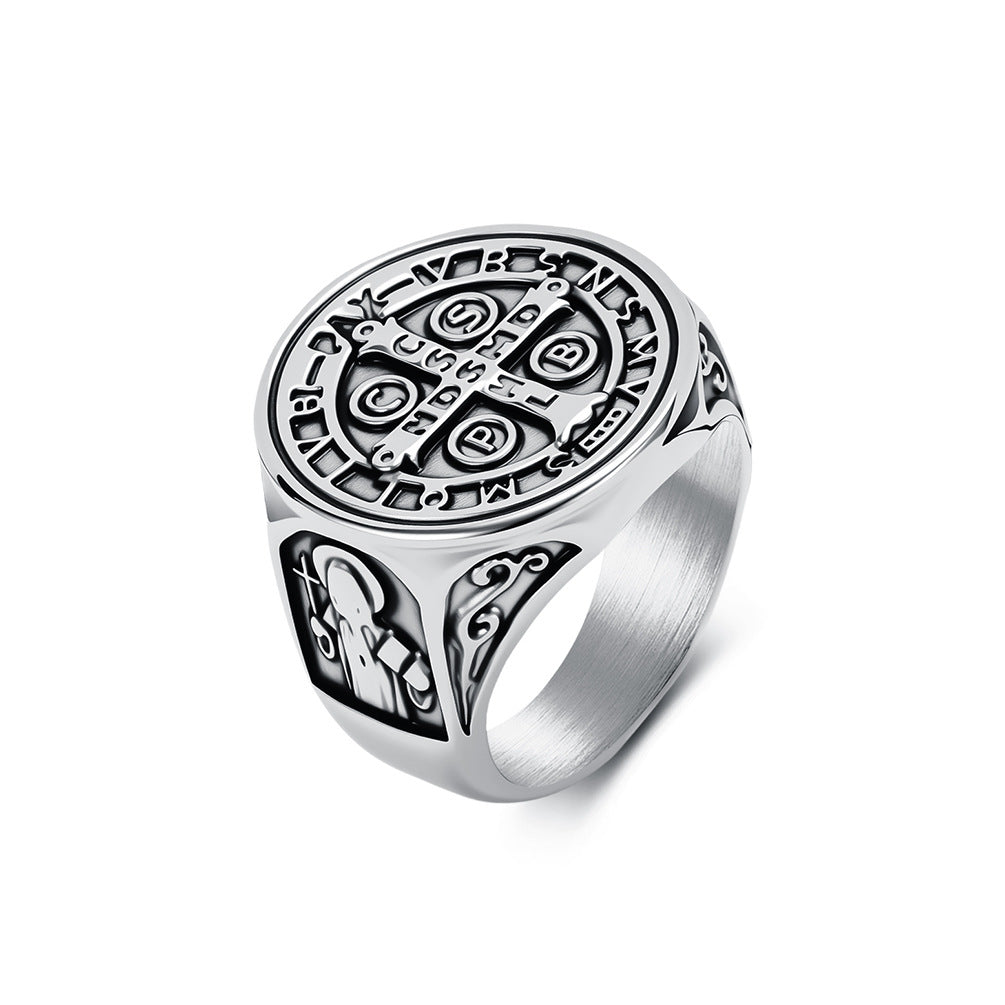 Planderful Saint Benedict Ring For Men And Unisex Titanium Steel Exorcist Protection Jewelry
