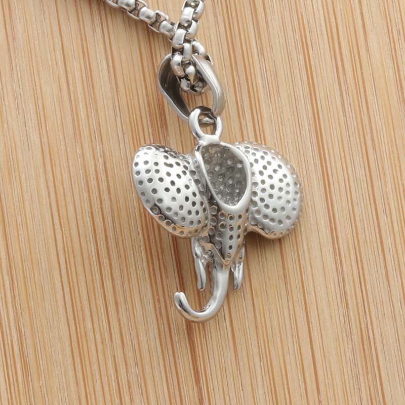 Titanium Steel Punk Elephant Pendant Necklace for Men - Hollow Design Animal Jewelry