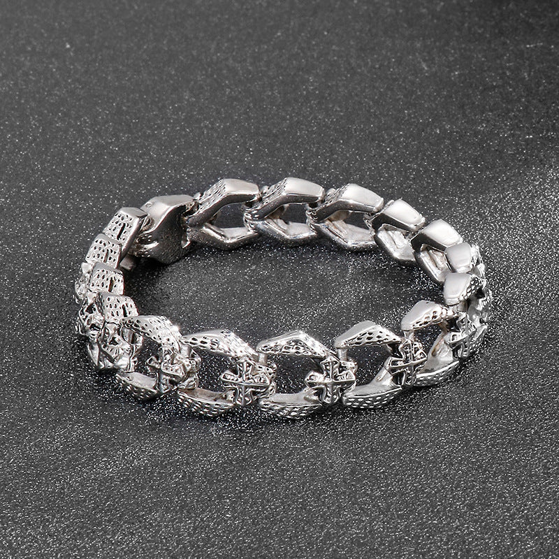 Punk Style Stainless Steel – Cross Flower Men's Titanium Steel Bracelet