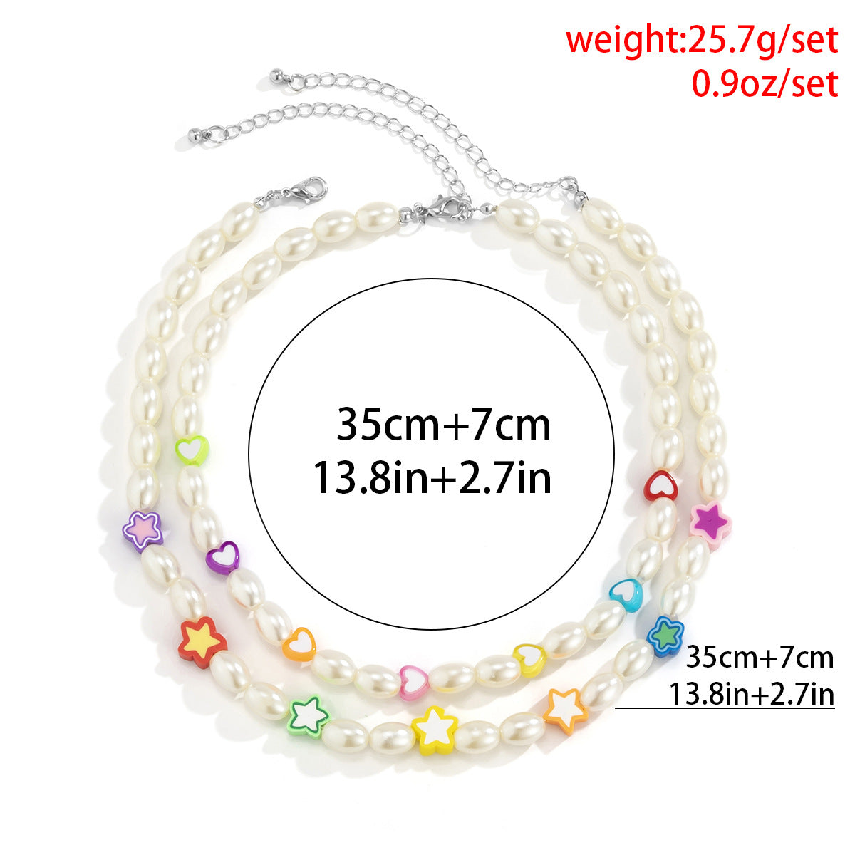 Planderful Vienna Verve Beaded Imitation Pearl Necklace For Women Star And Heart Shapes Mixed Colors