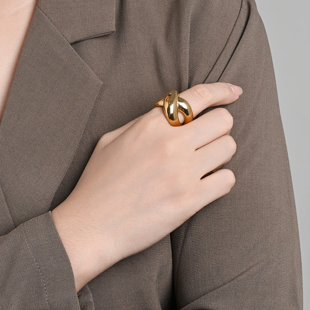 Planderful Stainless Steel Cross Ring Unisex Hollow Irregular Design For Everyday Versatile Wear