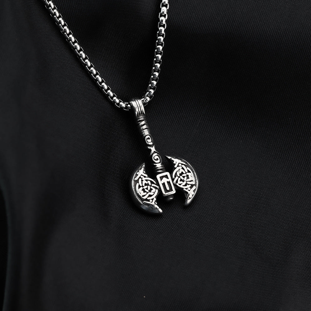 European and American Jewelry Wholesale Titanium Steel Men's Pendant Necklace Retro Viking Tomahawk