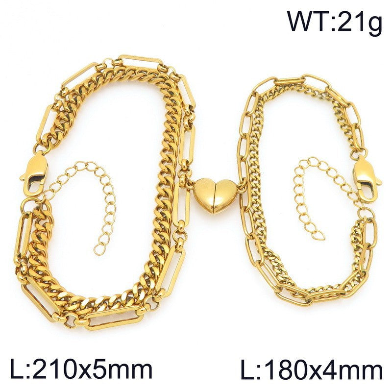 Magnetic Heart Couple Bracelet – Hip-Hop Stainless Steel