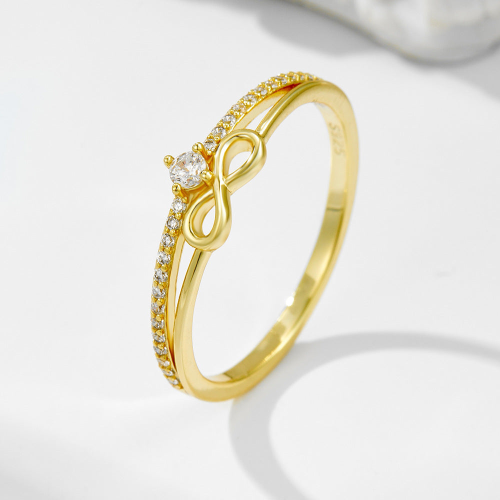 S925 Sterling Silver Unlimited Lucky 8-Character Ring Zircon Ring