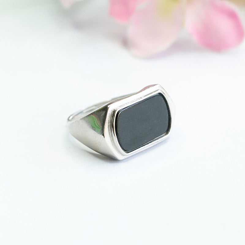 Dark Jadeite Saddle 925 Silver Ring