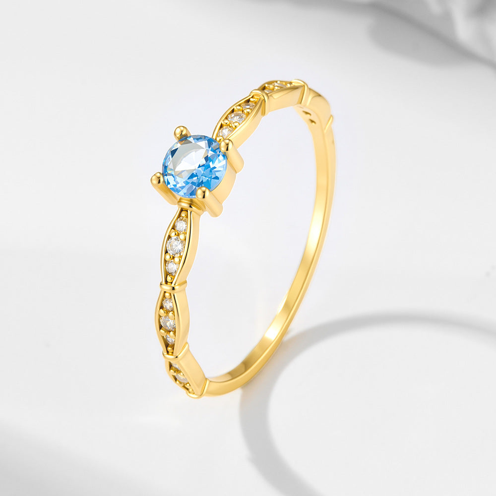 925 Sterling Silver Japanese Aquamarine Zircon Ring Wind Ring