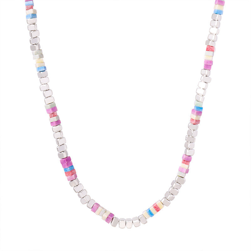 Luxurious Handmade Titanium Steel Necklace with Natural Stone Beads