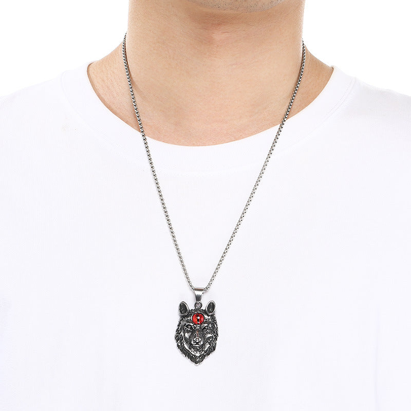 Qixiang Opal Wolf Head Pendant Direct Supply, Punk Style Old Wolf Totem Wolf Necklace