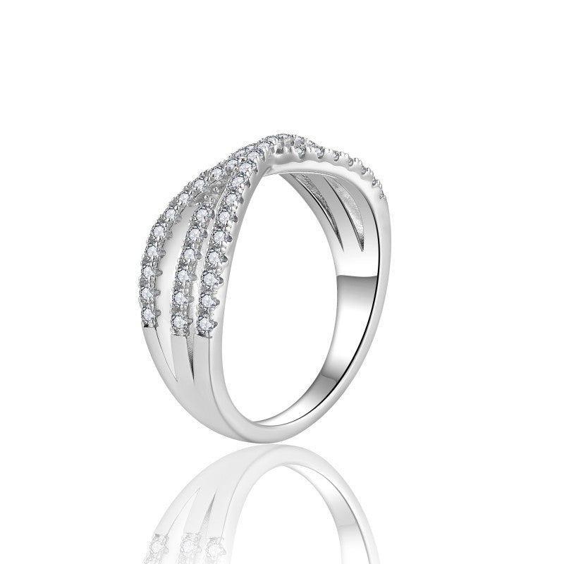 Cross Hollow Design Full Moissanite 925 Silver Plated 18k Platinum Ring for Girls
