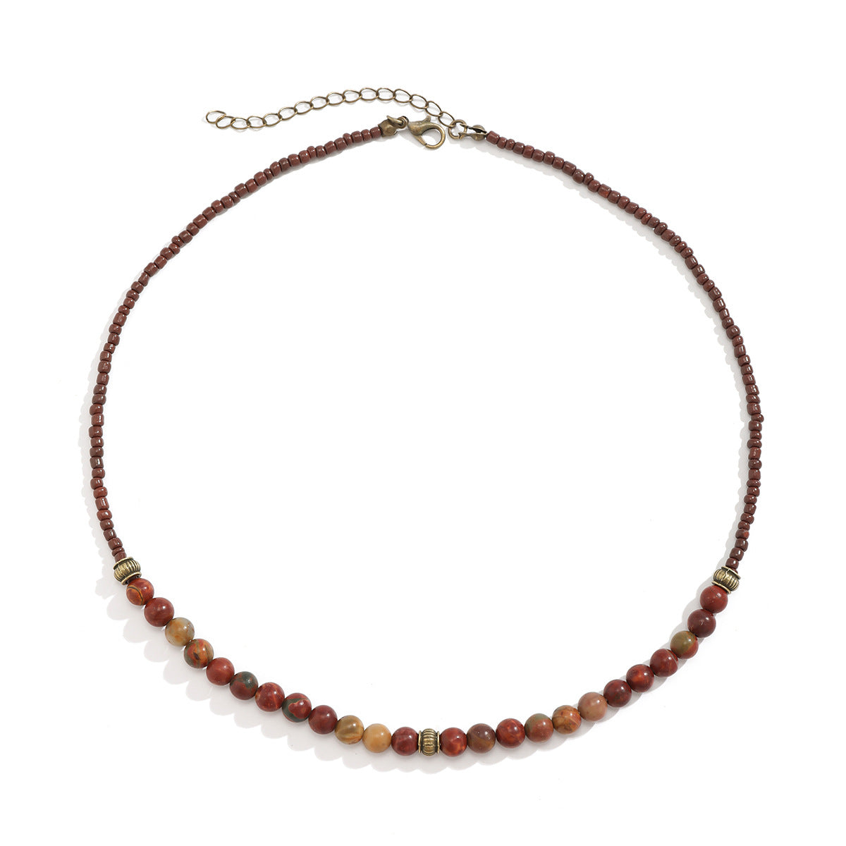 Ethnic Style Turquoise Beaded Necklace with Round Bead Splicing