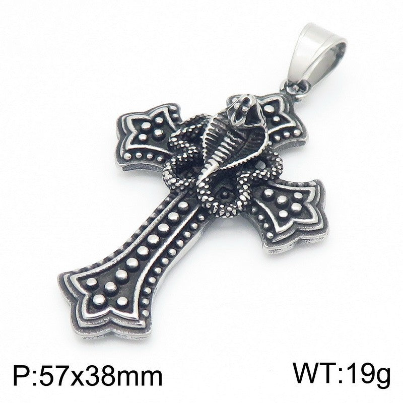 Flying Wings Pendant, Gothic Lion Head Rose Cross Wings Titanium Steel Men's Pendant Necklace