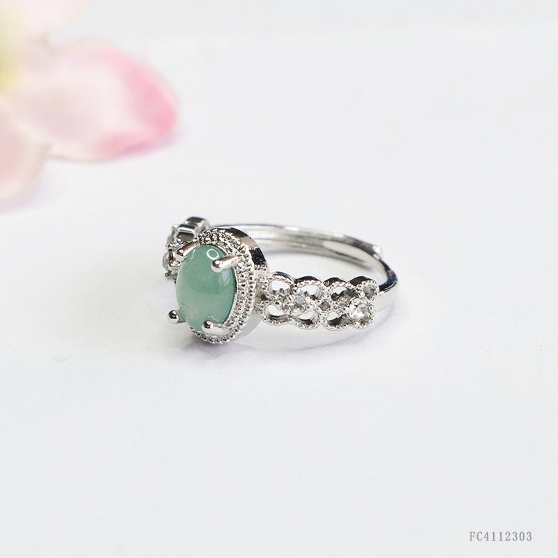 Icy Blue Jadeite Claw-Set Woven Ring