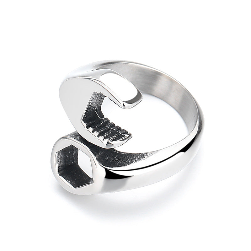 Steel Ring – Vintage Punk Wrench Screw Metal Band With Adjustable Fit And Unisex Style