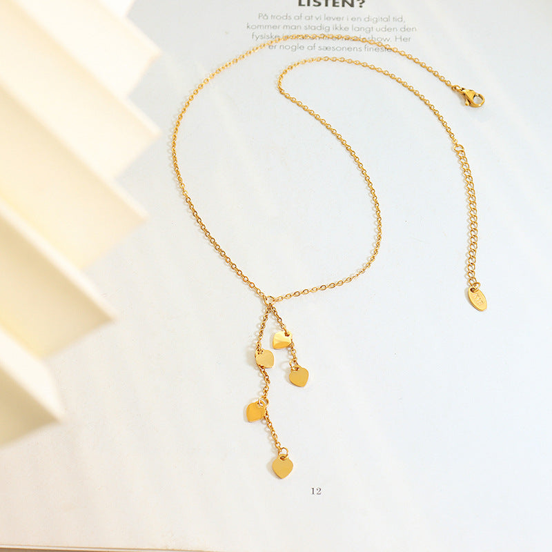 Golden Heart Tassel Pendant Necklace - Fashion Jewelry for Women